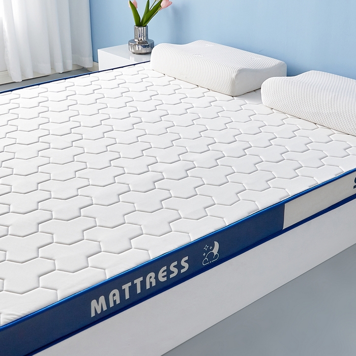 91家纺网 家纺一手货源 找家纺 一禾 2025新款立体纯色海绵牛奶丝床垫-成人床垫 立体白蓝