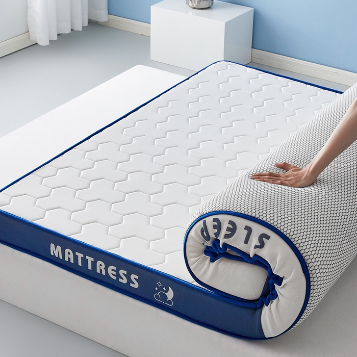 91家纺网 家纺一手货源 找家纺 一禾 2025新款立体纯色海绵牛奶丝床垫-成人床垫 立体白蓝