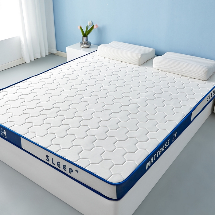 一禾 2025新款立体纯色海绵牛奶丝床垫-成人床垫 立体白蓝