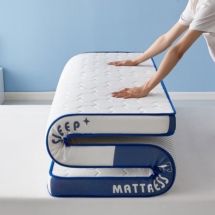 91家纺网 家纺一手货源 找家纺 一禾 2025新款立体纯色海绵牛奶丝床垫-成人床垫 立体白蓝