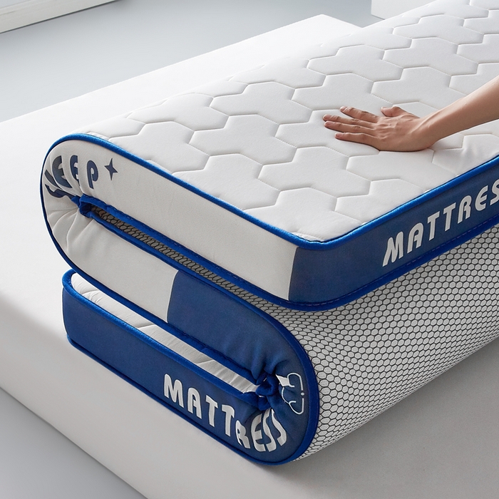 91家纺网 家纺一手货源 找家纺 一禾 2025新款立体纯色海绵牛奶丝床垫-成人床垫 立体白蓝