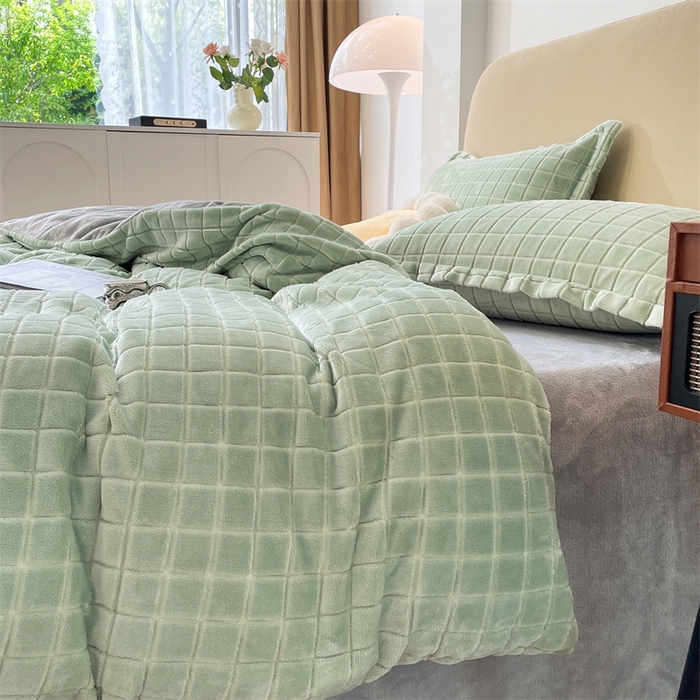 91家纺网 家纺一手货源 找家纺 （总）兰紫橙2025新款牛奶绒色织提花四件套