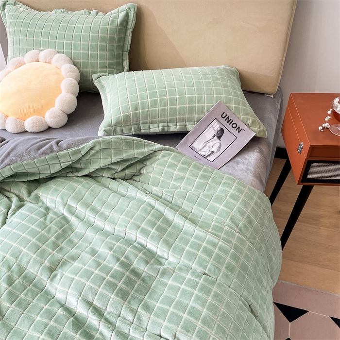 91家纺网 家纺一手货源 找家纺 （总）兰紫橙2025新款牛奶绒色织提花四件套