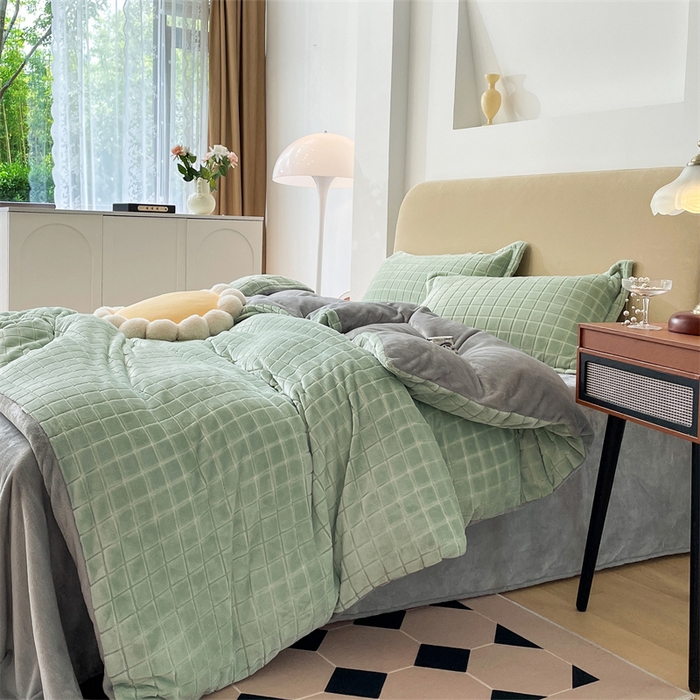 91家纺网 家纺一手货源 找家纺 （总）兰紫橙2025新款牛奶绒色织提花四件套