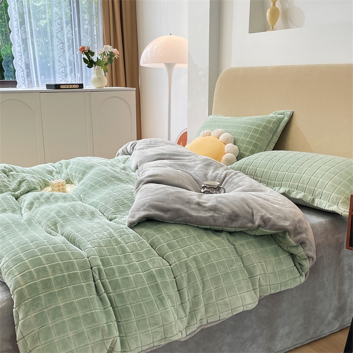 91家纺网 家纺一手货源 找家纺 （总）兰紫橙2025新款牛奶绒色织提花四件套