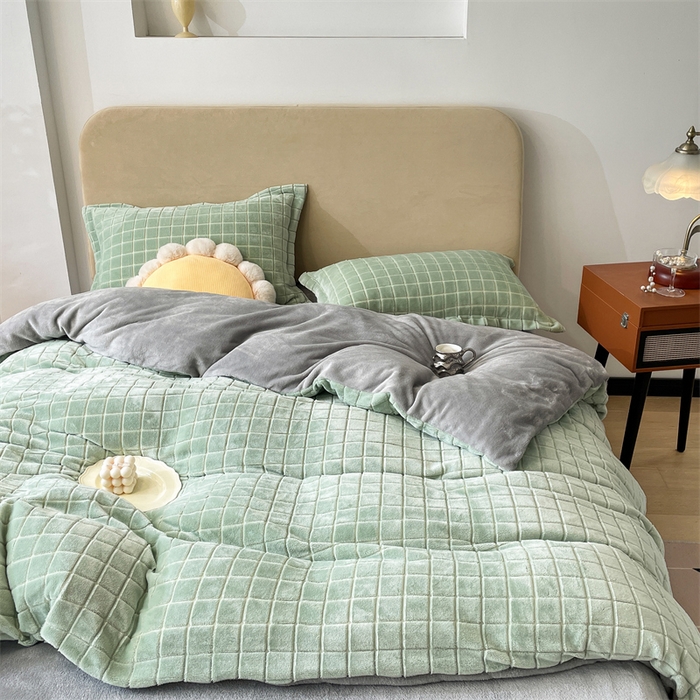 91家纺网 家纺一手货源 找家纺 （总）兰紫橙2025新款牛奶绒色织提花四件套