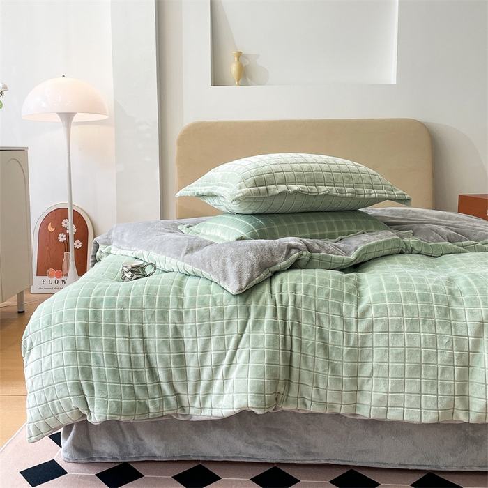 91家纺网 家纺一手货源 找家纺 （总）兰紫橙2025新款牛奶绒色织提花四件套