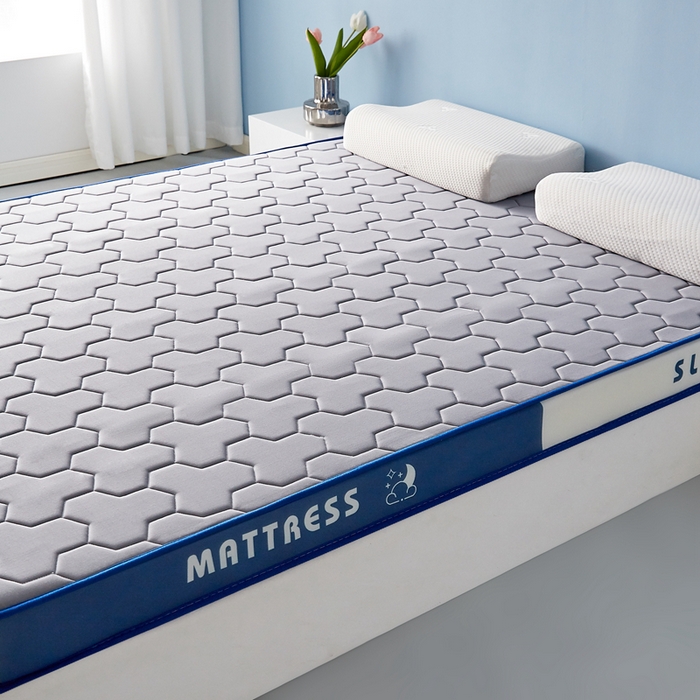 91家纺网 家纺一手货源 找家纺 一禾 2025新款立体纯色海绵牛奶丝床垫-成人床垫 立体灰蓝