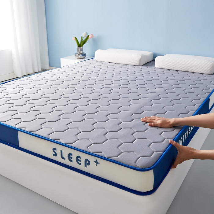 91家纺网 家纺一手货源 找家纺 一禾 2025新款立体纯色海绵牛奶丝床垫-成人床垫 立体灰蓝