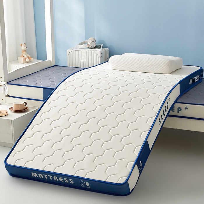 一禾 2025新款立体纯色海绵牛奶丝床垫-学生床垫 立体白蓝