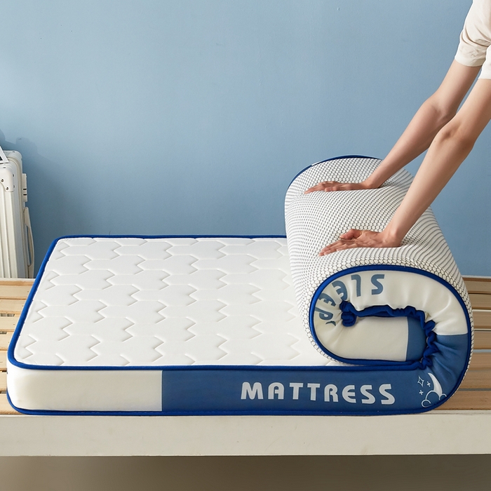 91家纺网 家纺一手货源 找家纺 一禾 2025新款立体纯色海绵牛奶丝床垫-学生床垫 立体白蓝