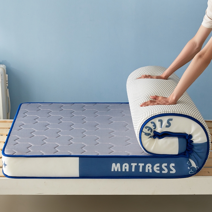 91家纺网 家纺一手货源 找家纺 一禾 2025新款立体纯色海绵牛奶丝床垫-学生床垫 立体灰蓝