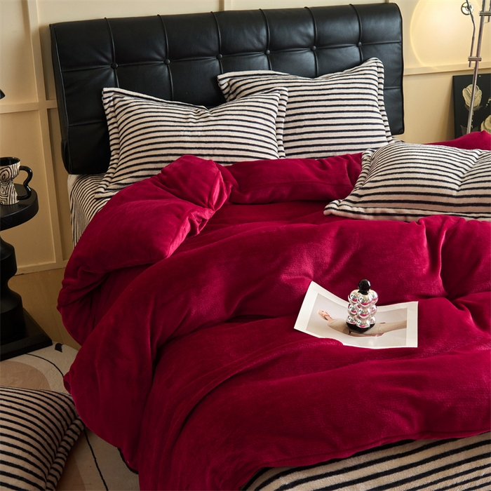 91家纺网 家纺一手货源 找家纺 （总）兰紫橙2025新款条纹牛奶绒四件套