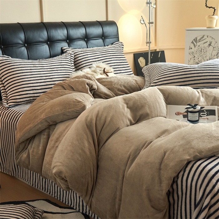 91家纺网 家纺一手货源 找家纺 （总）兰紫橙2025新款条纹牛奶绒四件套