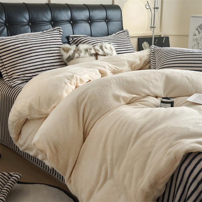 91家纺网 家纺一手货源 找家纺 （总）兰紫橙2025新款条纹牛奶绒四件套