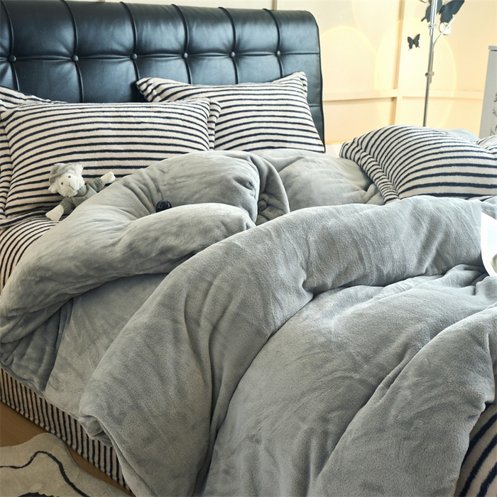 91家纺网 家纺一手货源 找家纺 （总）兰紫橙2025新款条纹牛奶绒四件套