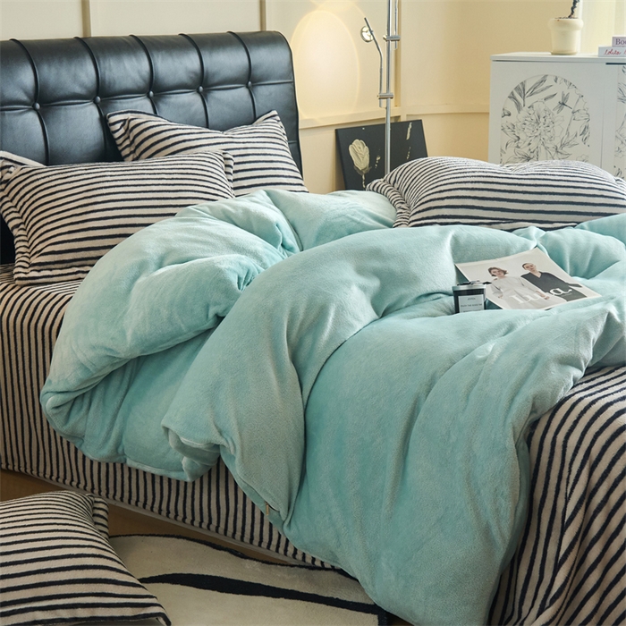 91家纺网 家纺一手货源 找家纺 （总）兰紫橙2025新款条纹牛奶绒四件套