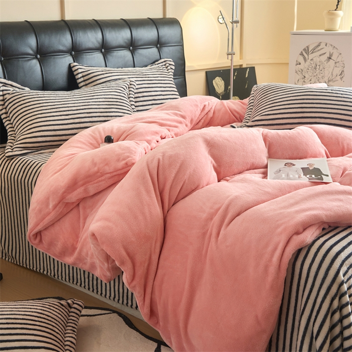 91家纺网 家纺一手货源 找家纺 （总）兰紫橙2025新款条纹牛奶绒四件套