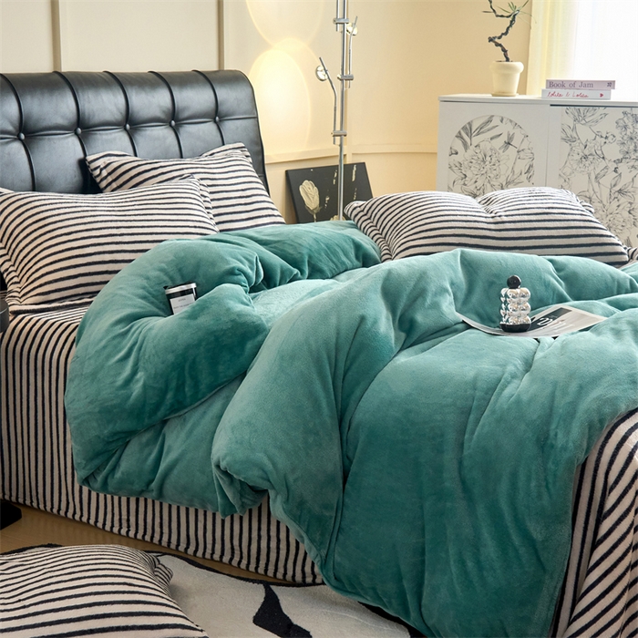 91家纺网 家纺一手货源 找家纺 （总）兰紫橙2025新款条纹牛奶绒四件套