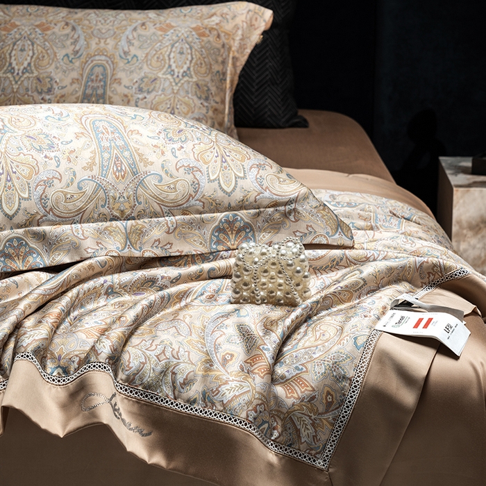 91家纺网 家纺一手货源 找家纺 丽笙被芯 2025新款A类兰精天丝欧式数码印花醋酸纤维夏被 奥罗拉