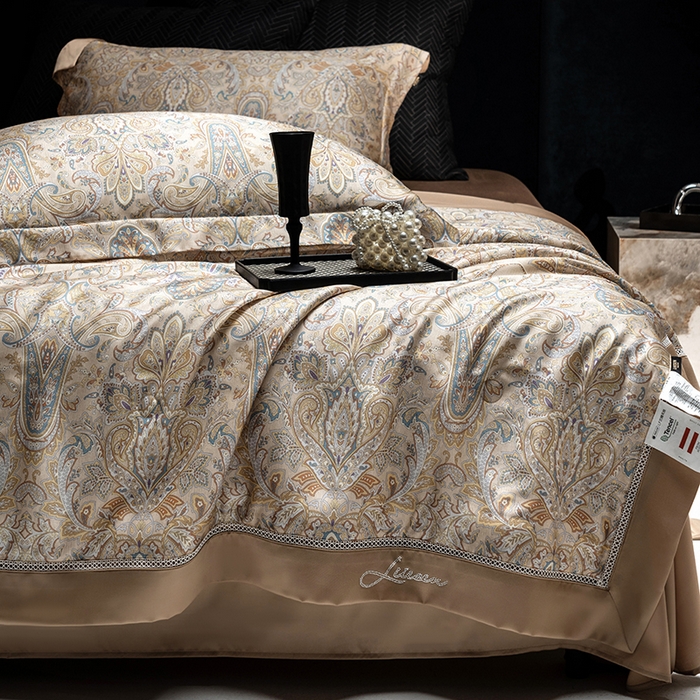 91家纺网 家纺一手货源 找家纺 丽笙被芯 2025新款A类兰精天丝欧式数码印花醋酸纤维夏被 奥罗拉