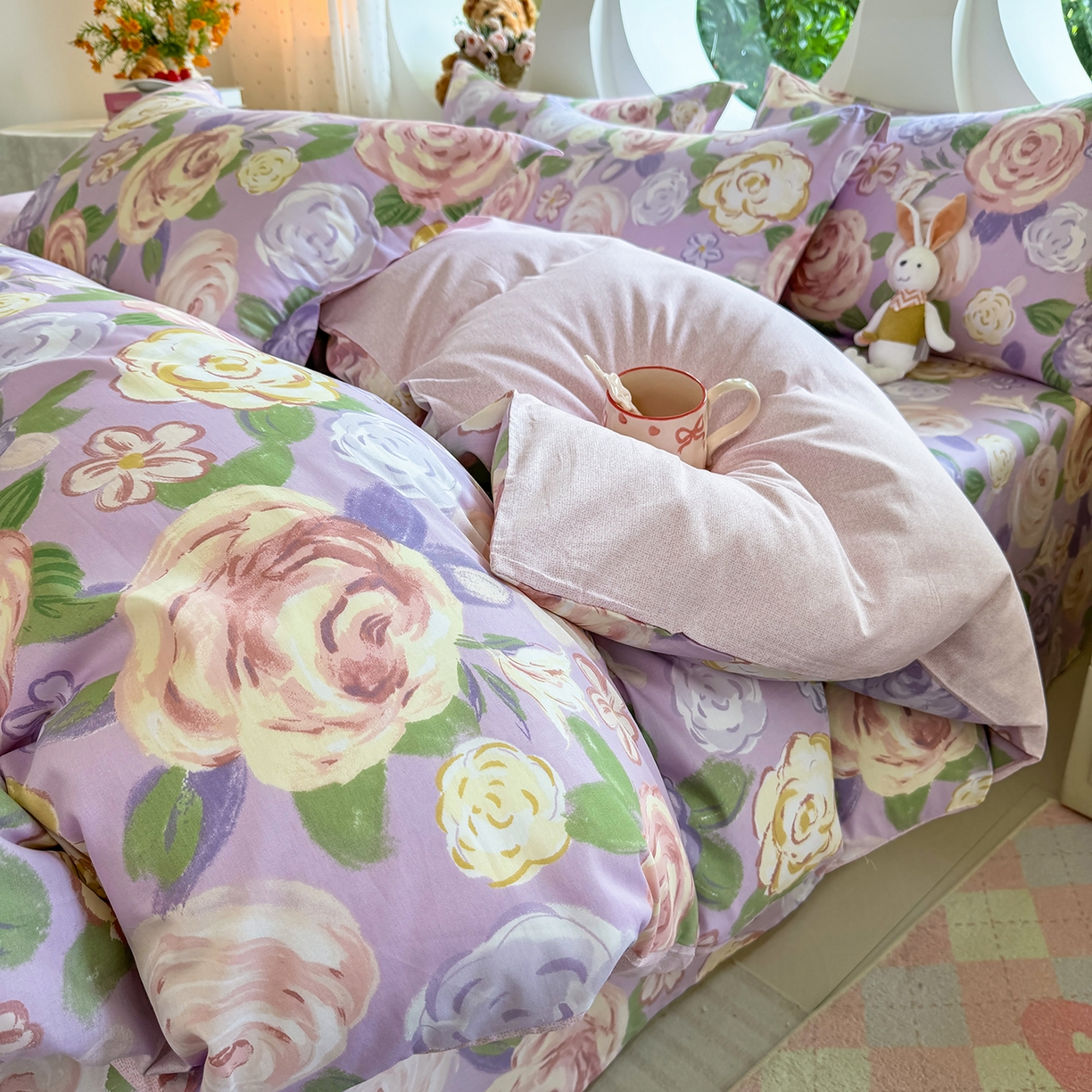 91家纺网 家纺一手货源 找家纺 壹贝家纺2025新款全棉四件套 国色天香