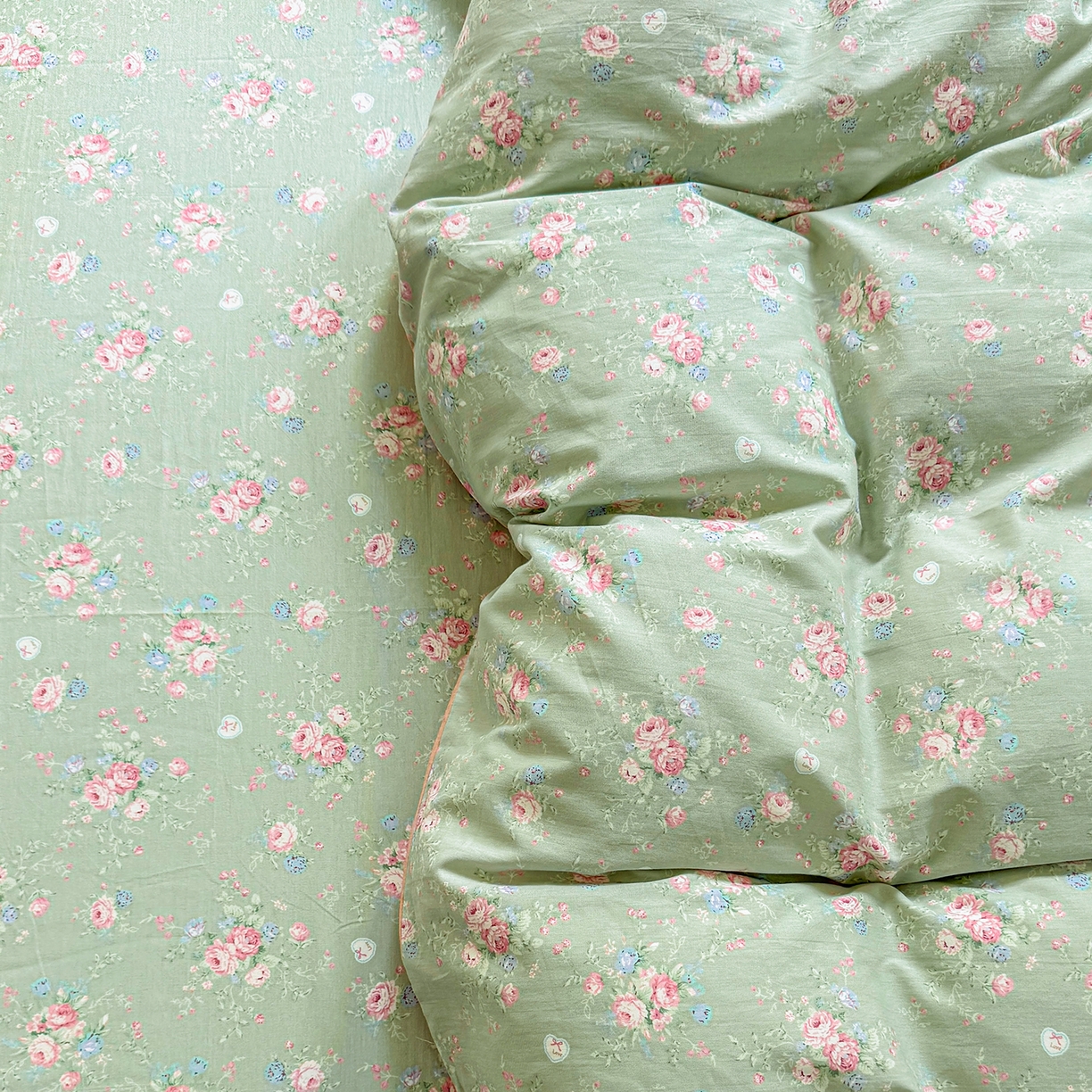 91家纺网 家纺一手货源 找家纺 壹贝家纺2025新款全棉四件套 沐熙花-绿