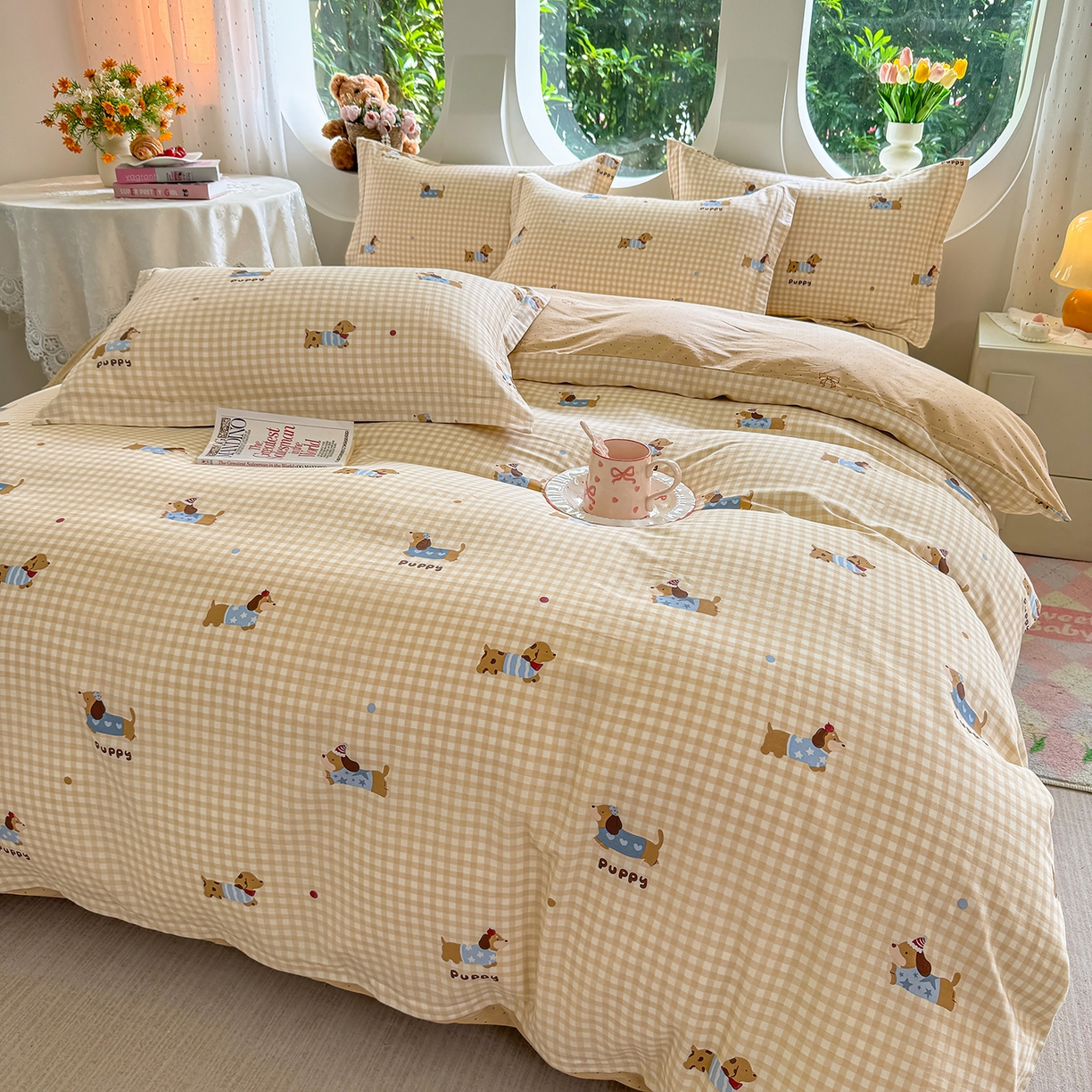 91家纺网 家纺一手货源 找家纺 壹贝家纺2025新款全棉四件套 俏皮狗