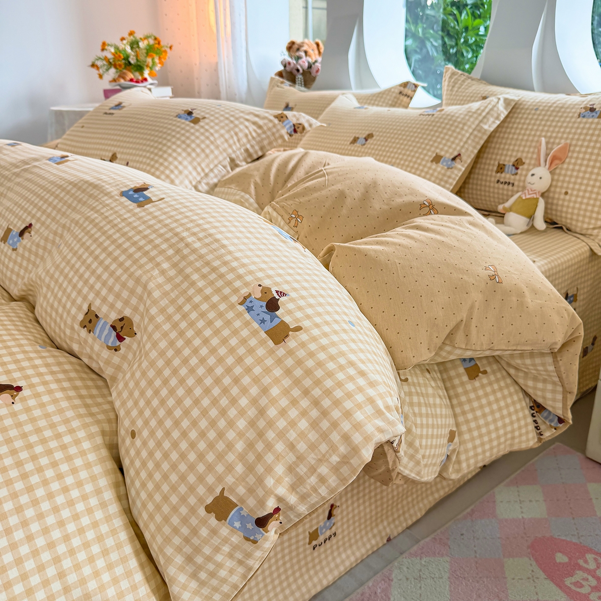 壹贝家纺2025新款全棉四件套 俏皮狗