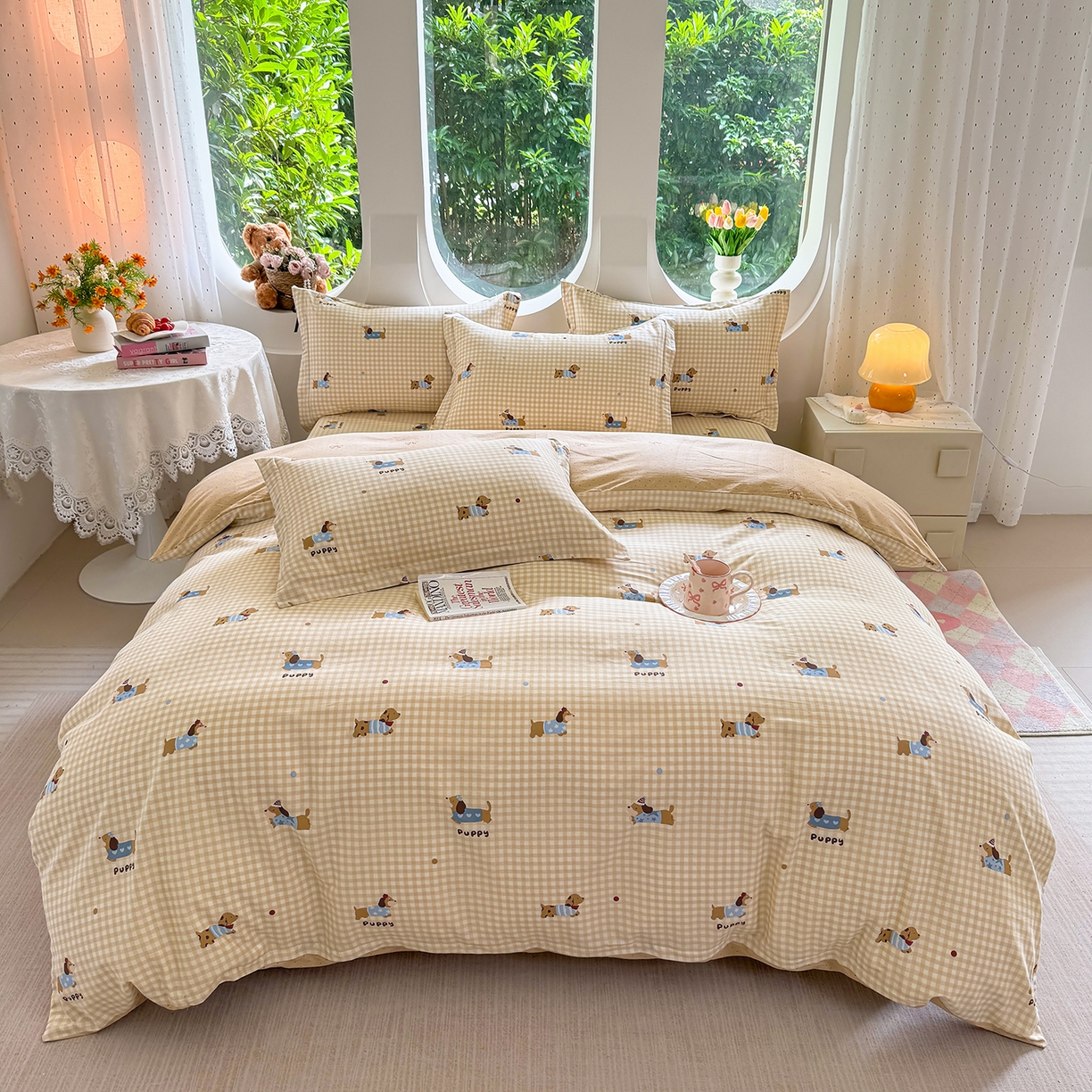 91家纺网 家纺一手货源 找家纺 壹贝家纺2025新款全棉四件套 俏皮狗