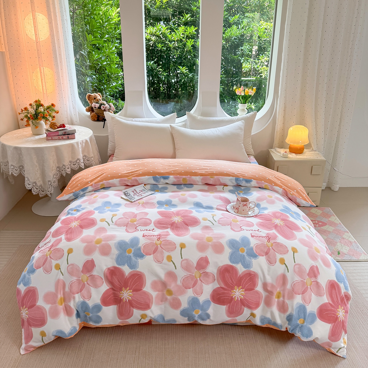 91家纺网 家纺一手货源 找家纺 壹贝家纺2025新款全棉四件套 夕颜花开