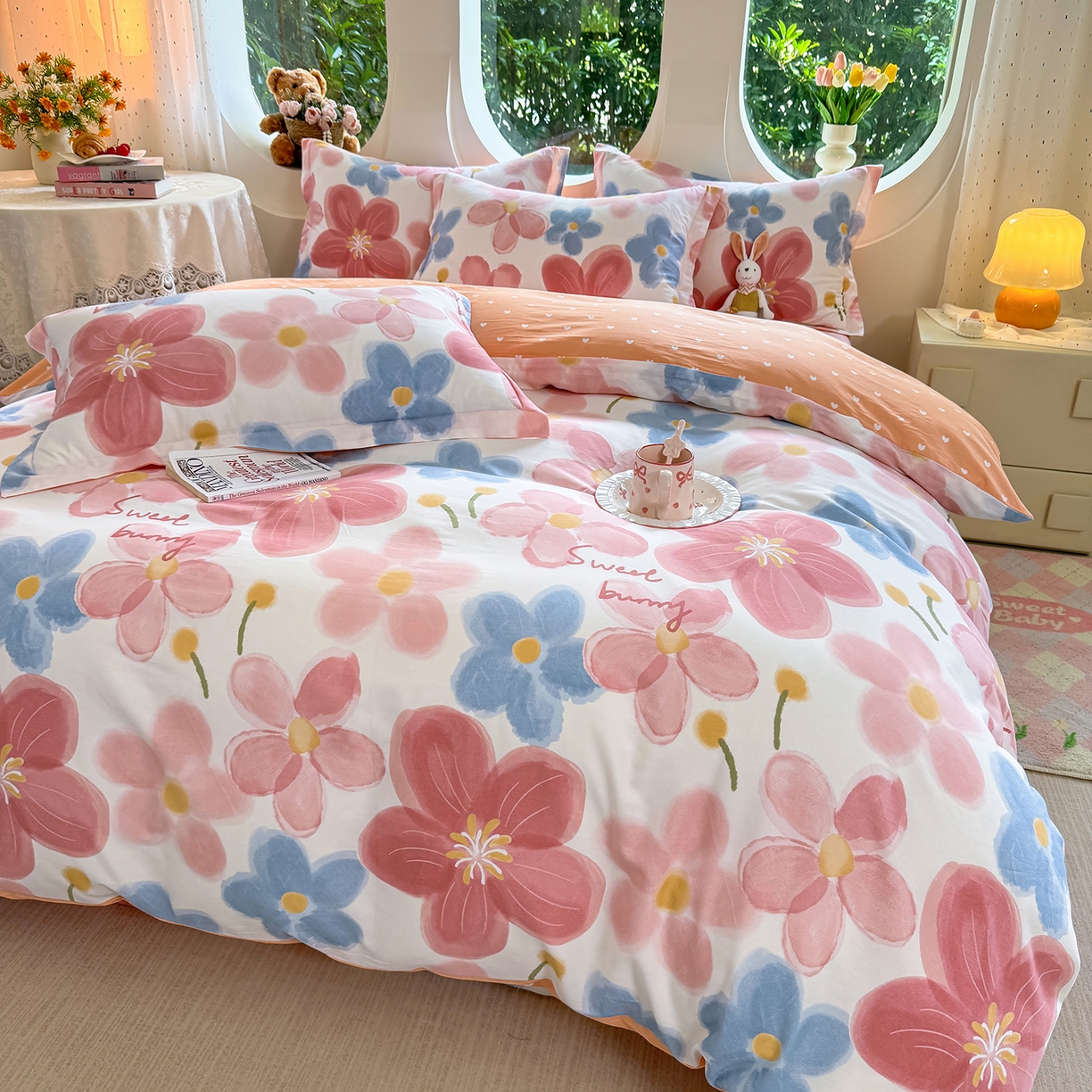 91家纺网 家纺一手货源 找家纺 壹贝家纺2025新款全棉四件套 夕颜花开