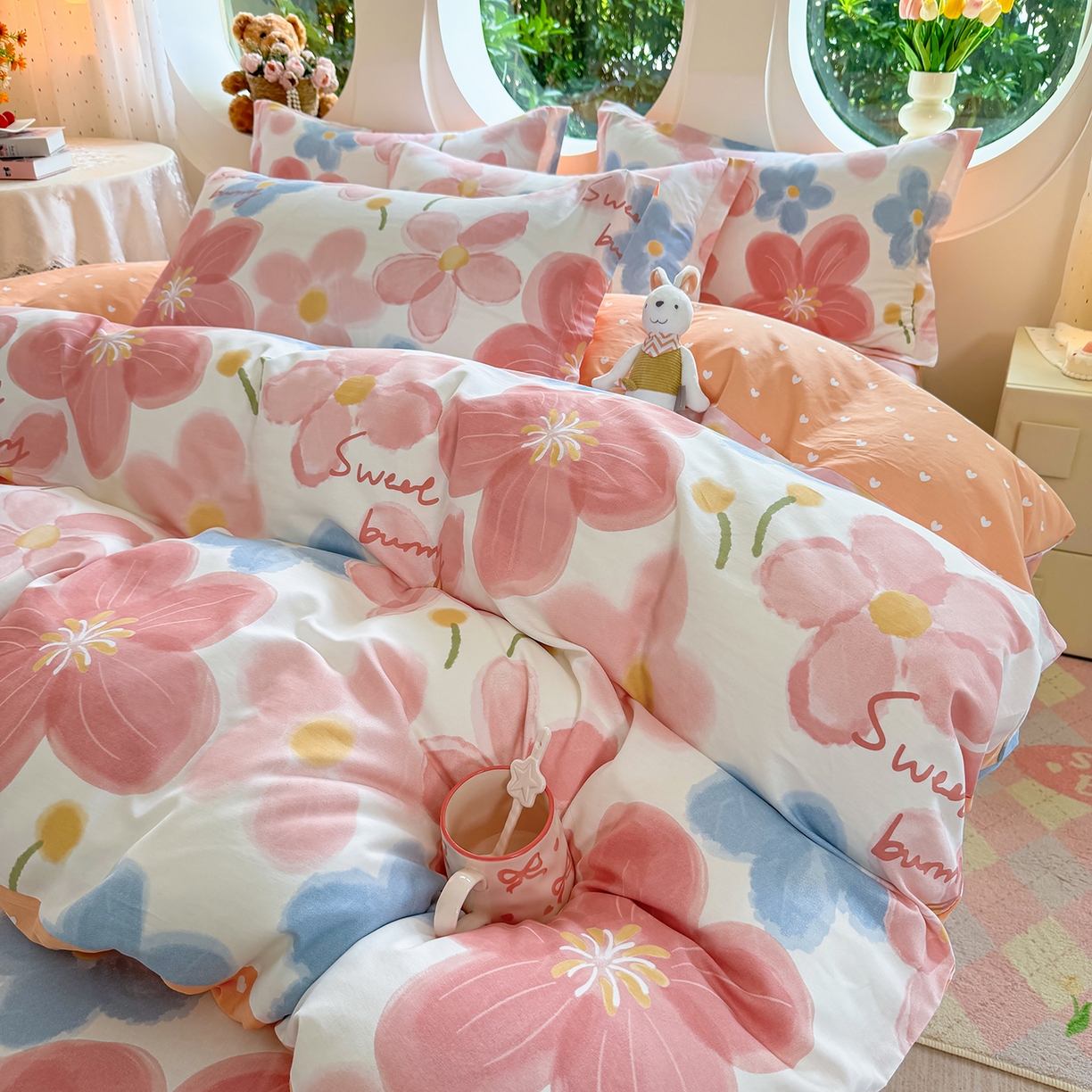 91家纺网 家纺一手货源 找家纺 壹贝家纺2025新款全棉四件套 夕颜花开