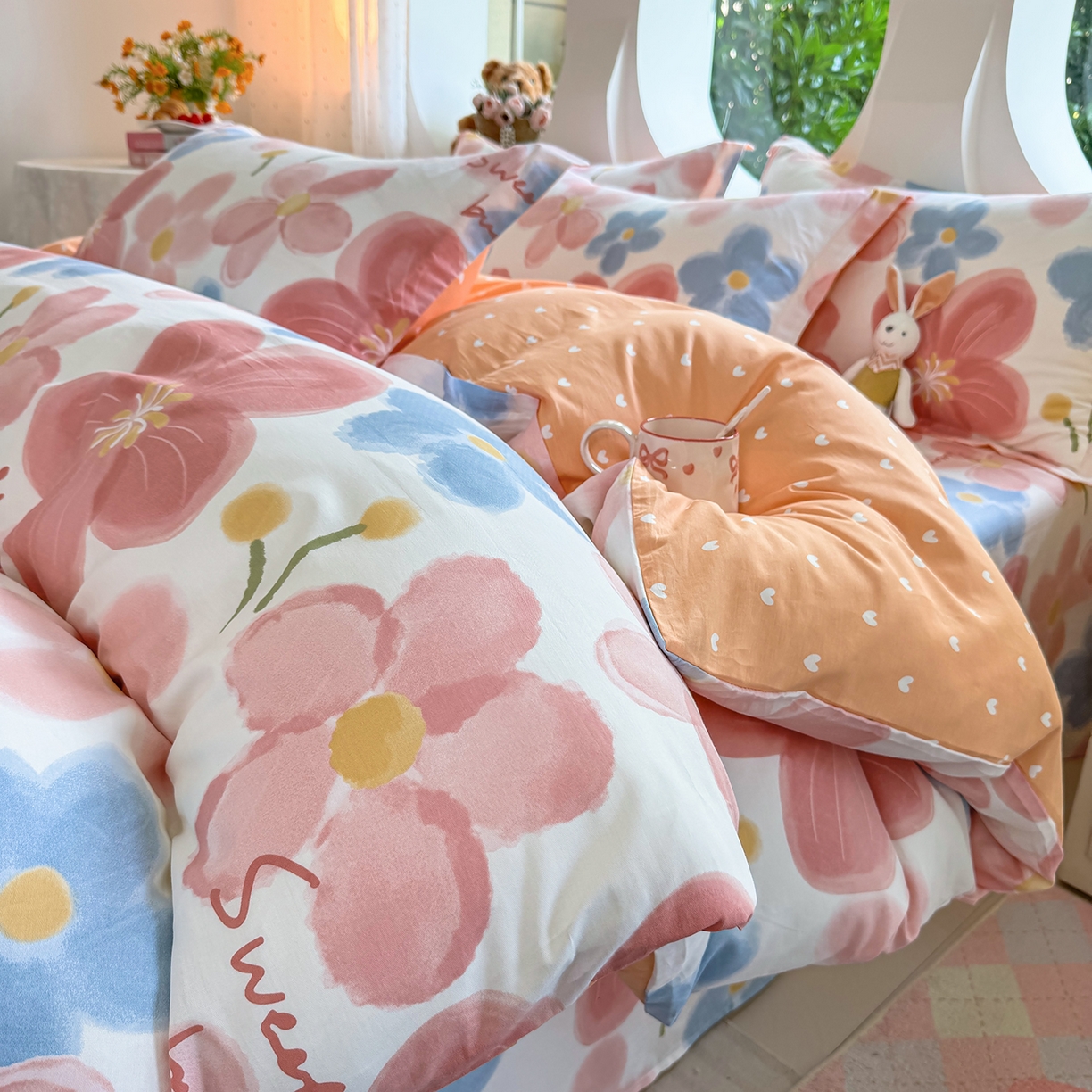 91家纺网 家纺一手货源 找家纺 壹贝家纺2025新款全棉四件套 夕颜花开