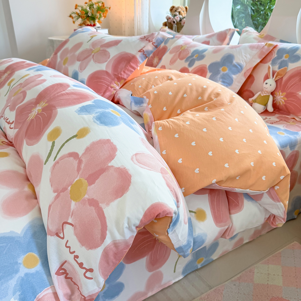 91家纺网 家纺一手货源 找家纺 壹贝家纺2025新款全棉四件套 夕颜花开