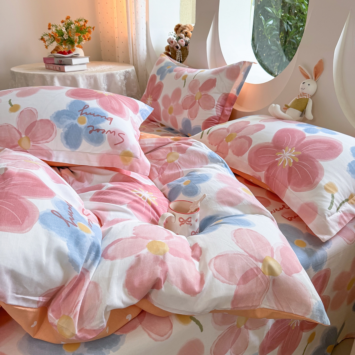 91家纺网 家纺一手货源 找家纺 壹贝家纺2025新款全棉四件套 夕颜花开