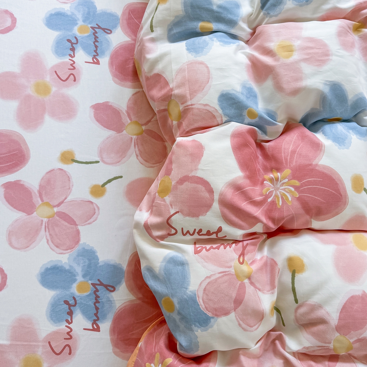 91家纺网 家纺一手货源 找家纺 壹贝家纺2025新款全棉四件套 夕颜花开