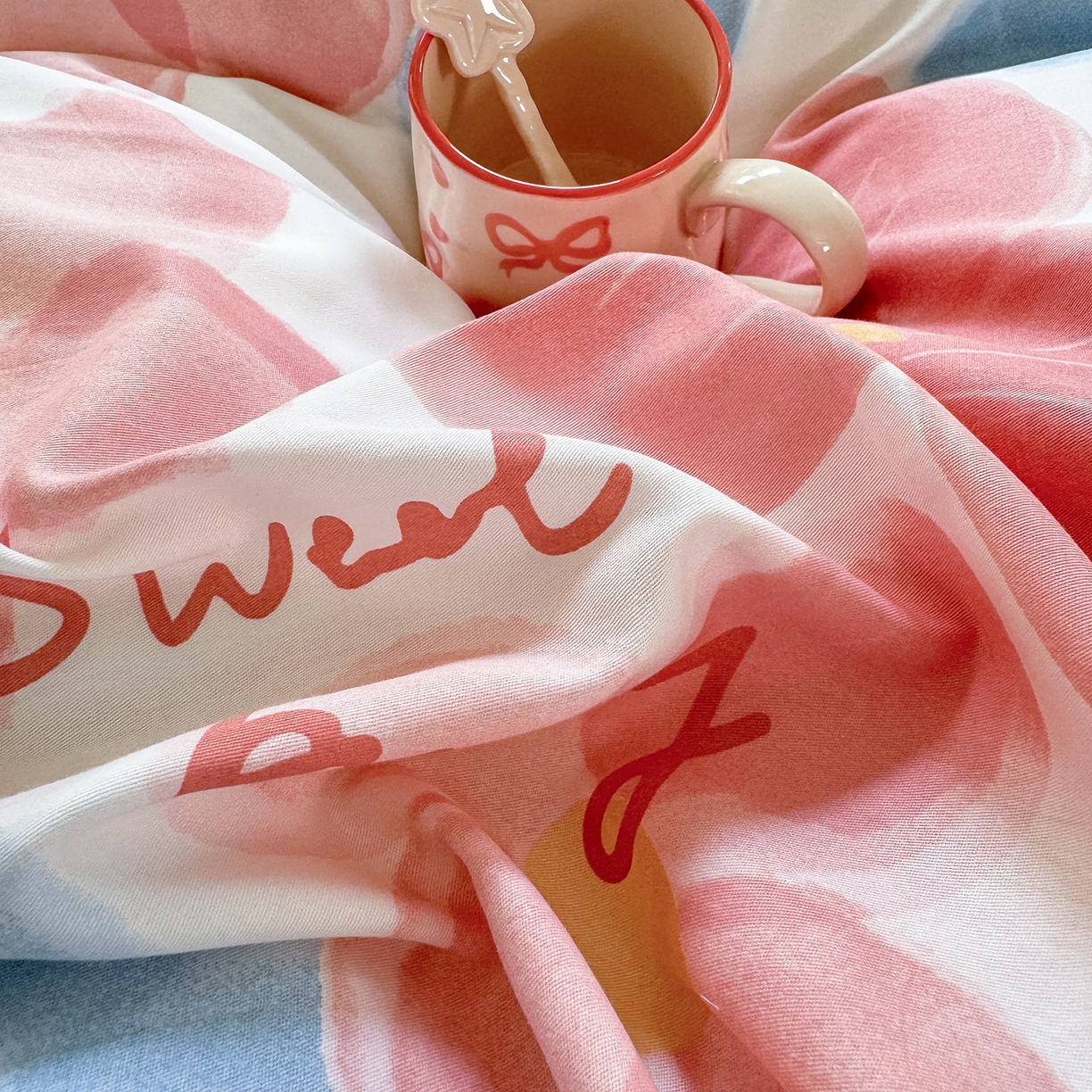 91家纺网 家纺一手货源 找家纺 壹贝家纺2025新款全棉四件套 夕颜花开