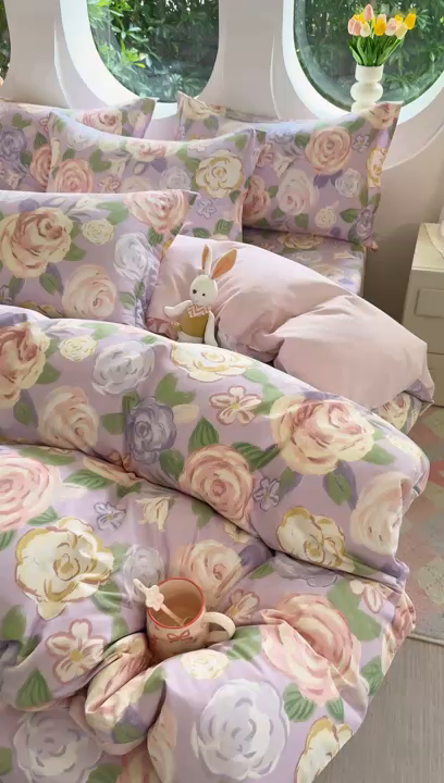 91家纺网 家纺一手货源 找家纺 壹贝家纺2025新款全棉四件套 国色天香