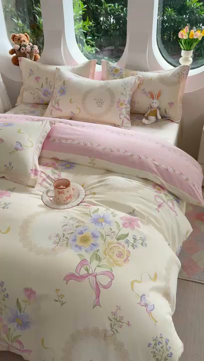 91家纺网 家纺一手货源 找家纺 壹贝家纺2025新款全棉四件套 浣溪沙