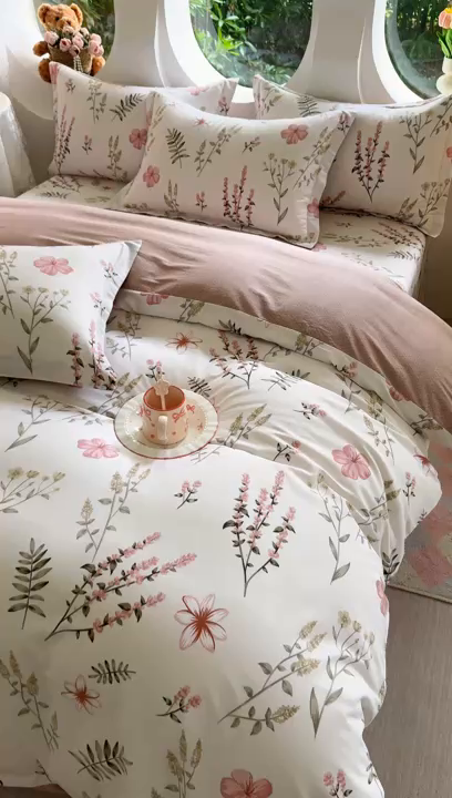 91家纺网 家纺一手货源 找家纺 壹贝家纺2025新款全棉四件套 陌上花开