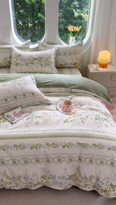 91家纺网 家纺一手货源 找家纺 壹贝家纺2025新款全棉四件套 沐雅清风