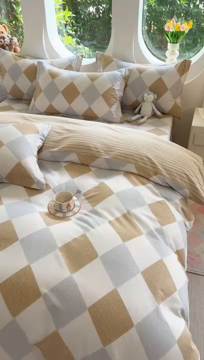 91家纺网 家纺一手货源 找家纺 壹贝家纺2025新款全棉四件套 瑞吉斯-黄