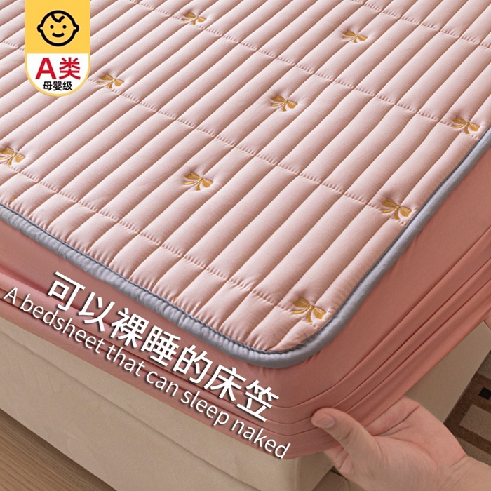 91家纺网 家纺一手货源 找家纺 （总）暖季家纺 2025新款A类亲肤面料夹棉绣花床笠-不防水款