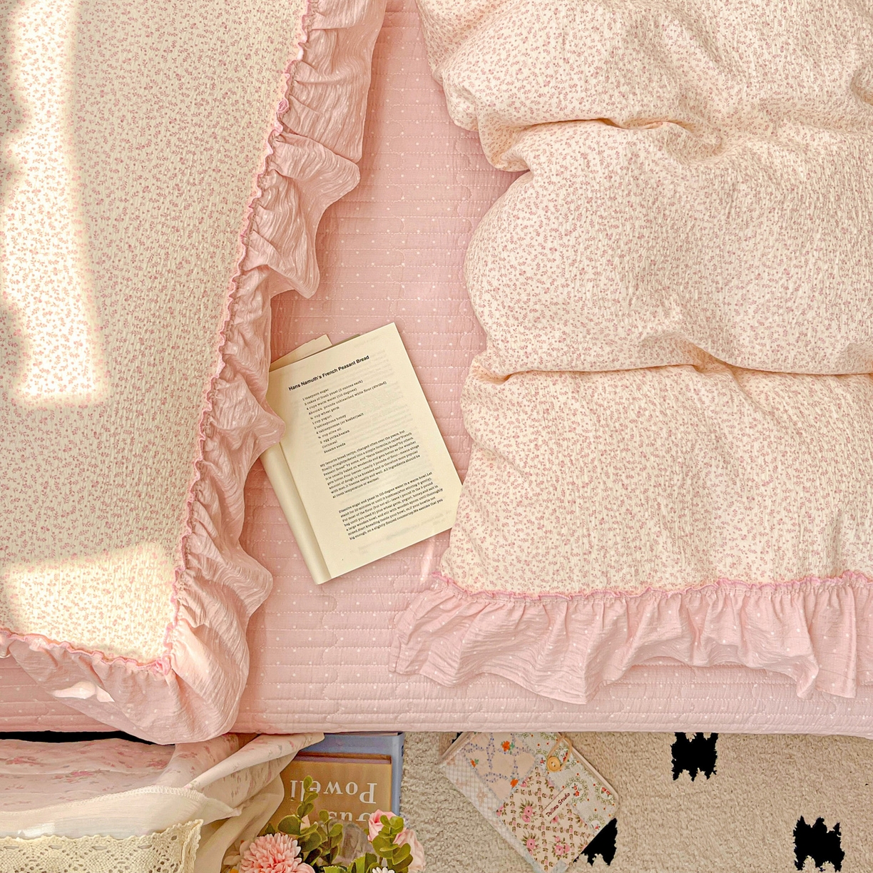 91家纺网 家纺一手货源 找家纺 （总）2025秋冬加厚款云感亲肤棉床盖床裙四件套-仙美密拷花边