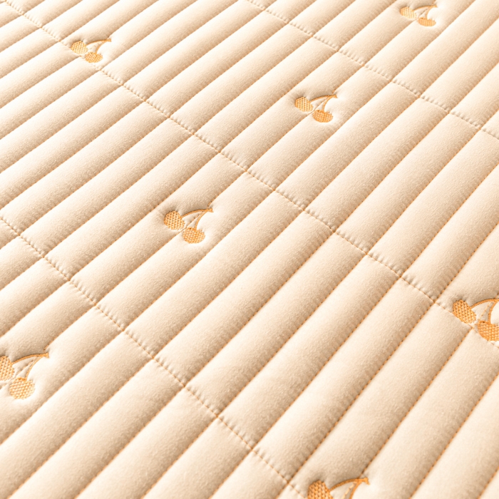 91家纺网 家纺一手货源 找家纺 暖季家纺 2025新款A类亲肤面料夹棉绣花床笠-不防水款 小樱桃-卡其-普通款