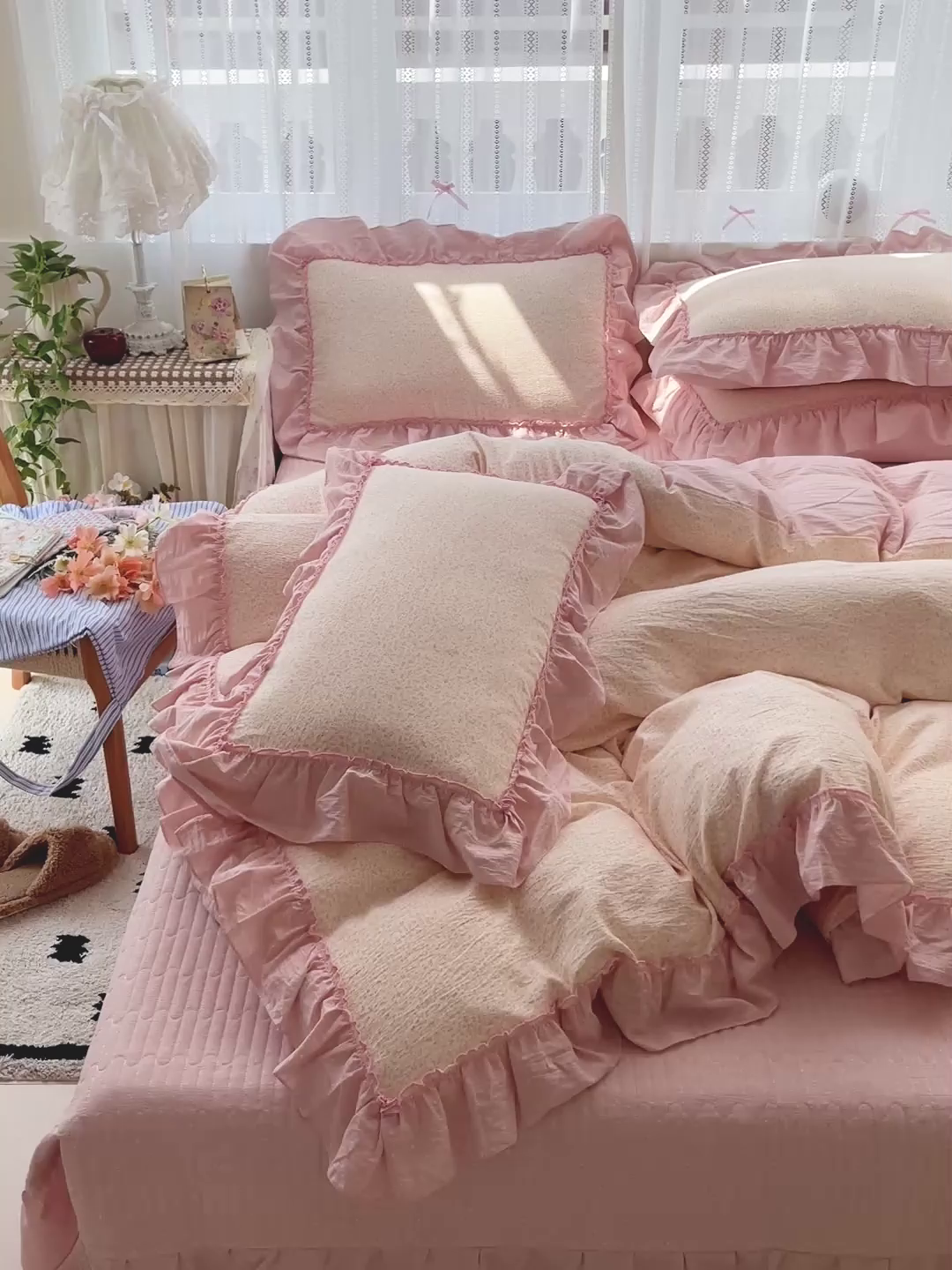 91家纺网 家纺一手货源 找家纺 （总）2025秋冬加厚款云感亲肤棉床盖床裙四件套-仙美密拷花边