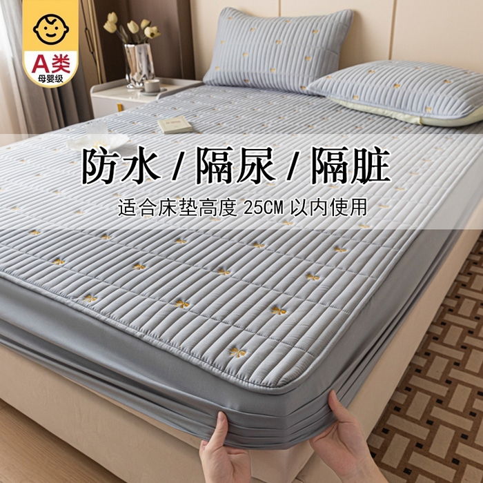 91家纺网 家纺一手货源 找家纺 （总）暖季家纺 2025新款A类亲肤面料夹棉绣花床笠-防水款