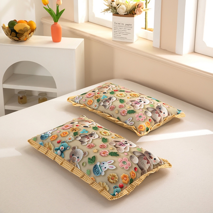 91家纺网 家纺一手货源 找家纺 枕之坊2025新款5D数码印花小熊纯荞麦枕 小熊黄30*52cm