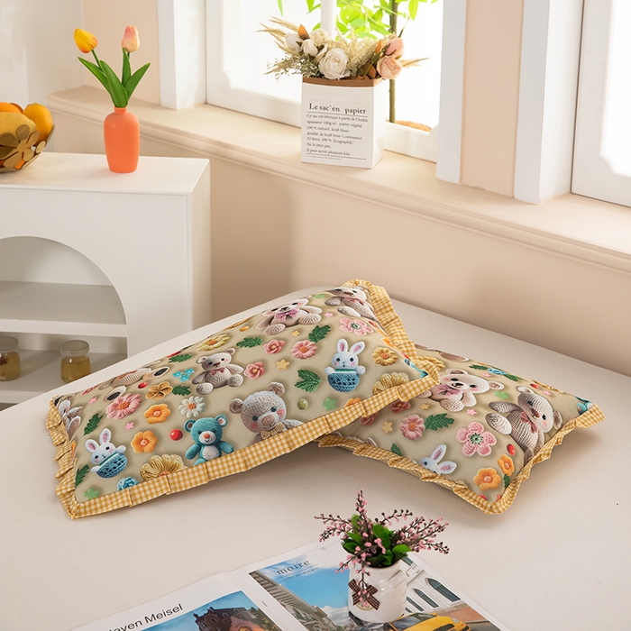 91家纺网 家纺一手货源 找家纺 枕之坊2025新款5D数码印花小熊纯荞麦枕 小熊黄30*52cm